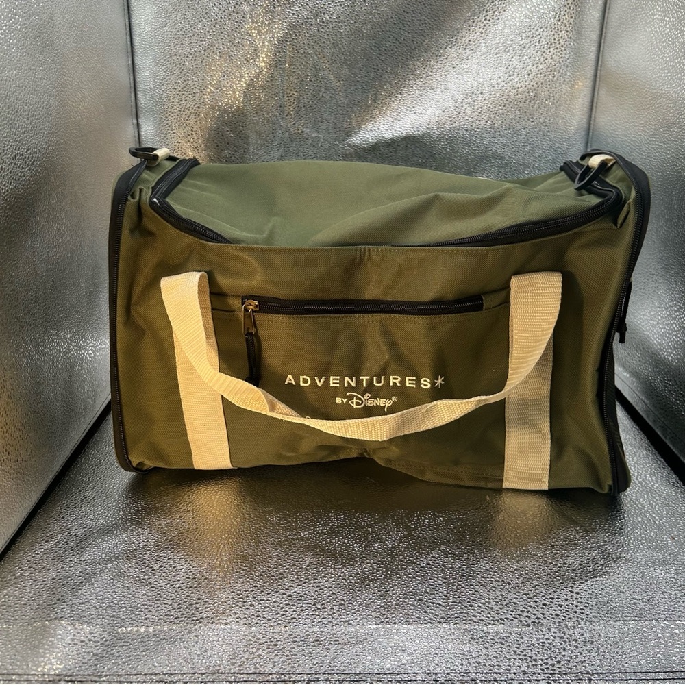 Disney Olive Green Canvas Duffel with Cream Straps